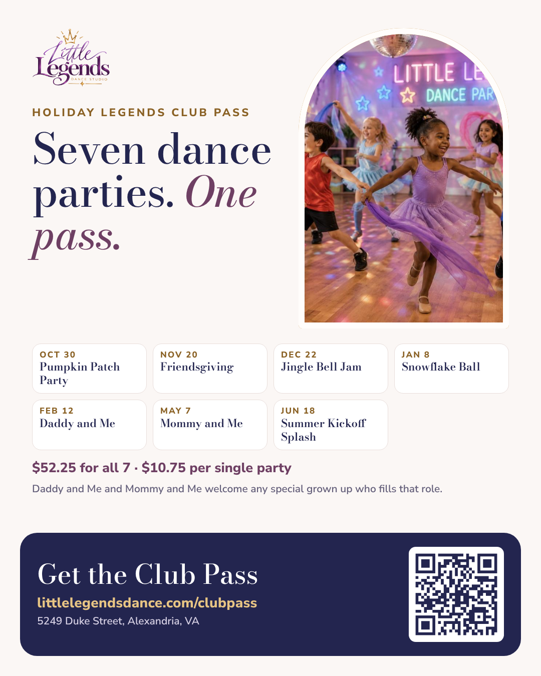 Holiday Legends Club Pass · 7 dance parties for $52.25